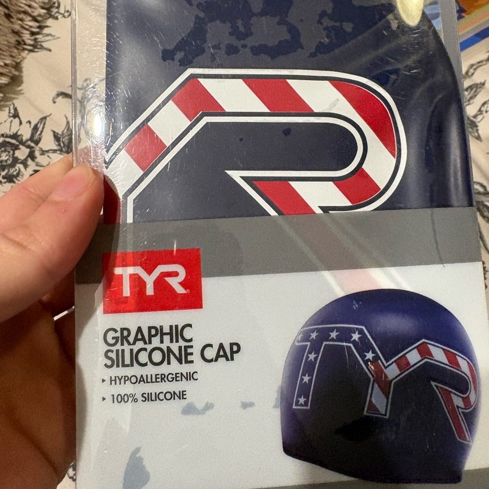 TYR Stars & Stripes Graphic Silicone Swim Cap Graphic Silicone Cap LCSTRSRP